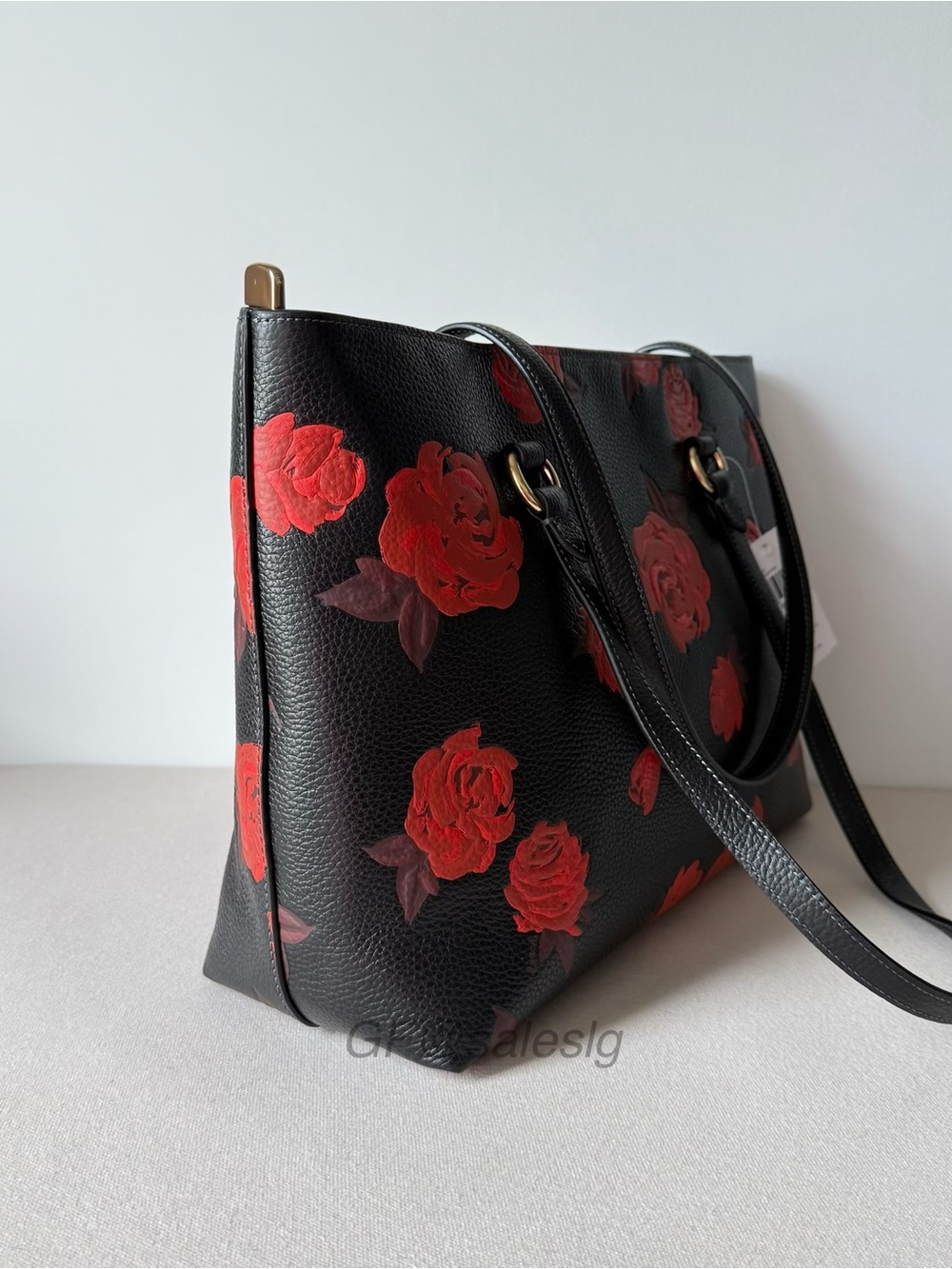 NWT Coach Black/Gold Station Tote Red Flower multiple pockets CCE23 - Picture 5 of 14